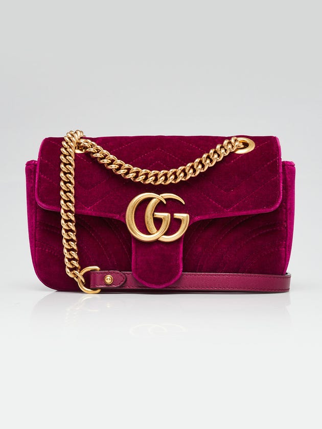 Gucci Purple Quilted Velvet GG Marmont Mini Shoulder Bag