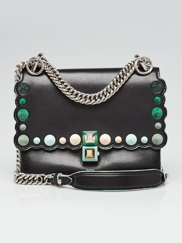 Fendi Black Scalloped Leather Mini I Kan Studded Chain Shoulder Bag 8M0381