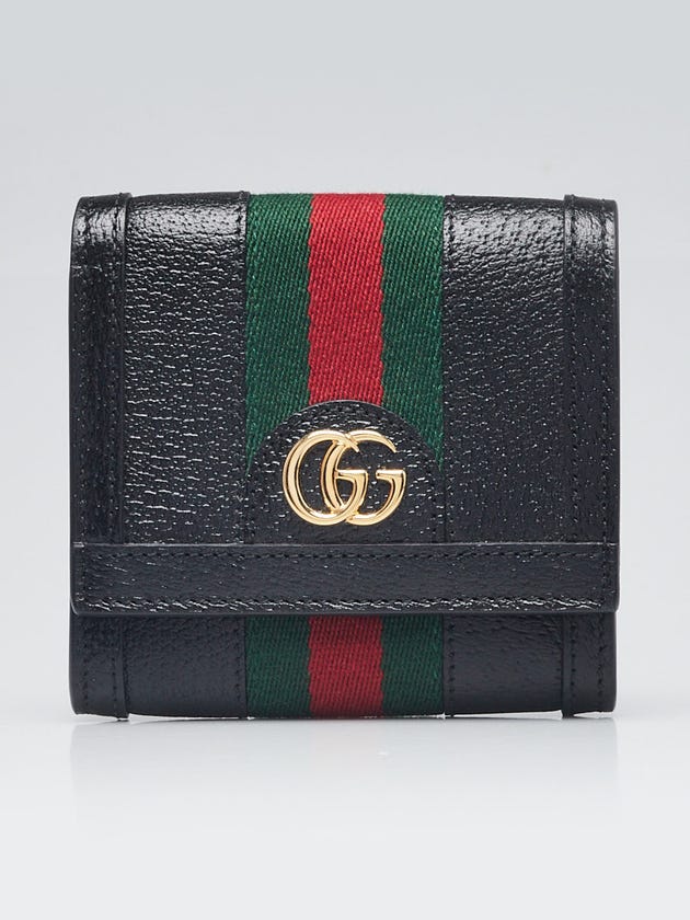 Gucci Black Grained Leather Ophidia Flap Wallet