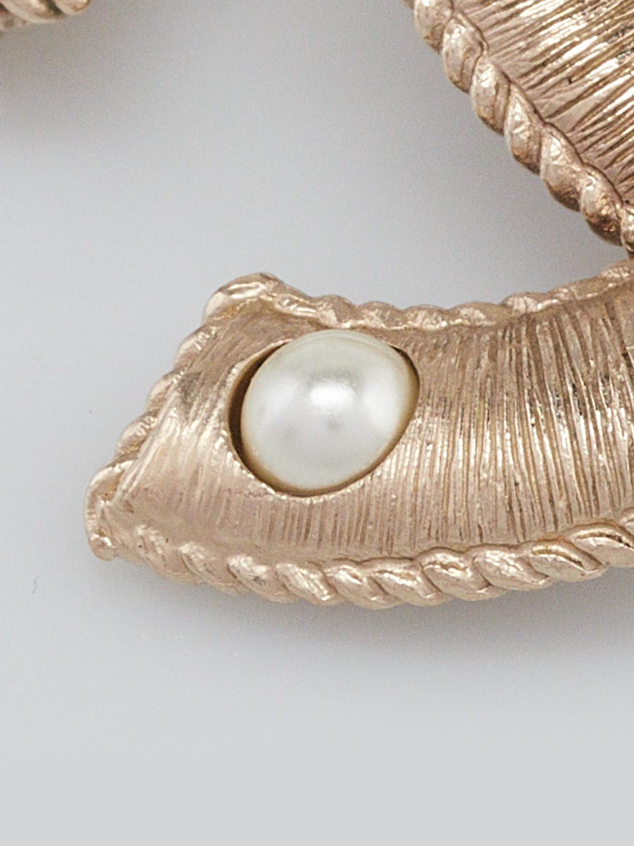 Chanel Gold and Faux Pearl Textured CC Brooch
