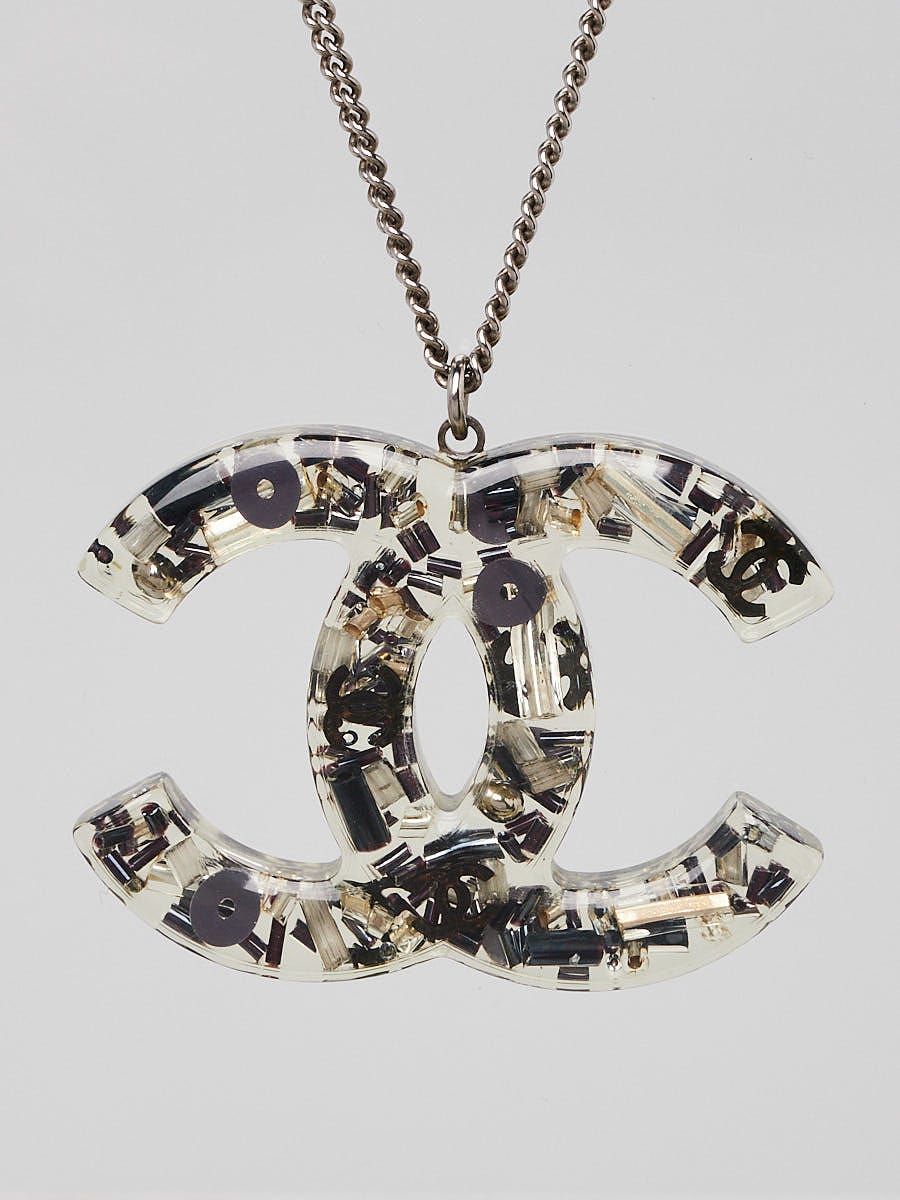 Chanel Transparent Resin Beaded CC Pendant Necklace | Yoogi's Closet