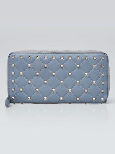 Valentino Blue Quilted Leather All Over Rockstud Zippy Wallet