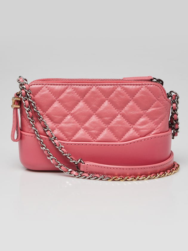 Chanel Pink Quilted Calfskin Leather Gabrielle Clutch with Chain Bag