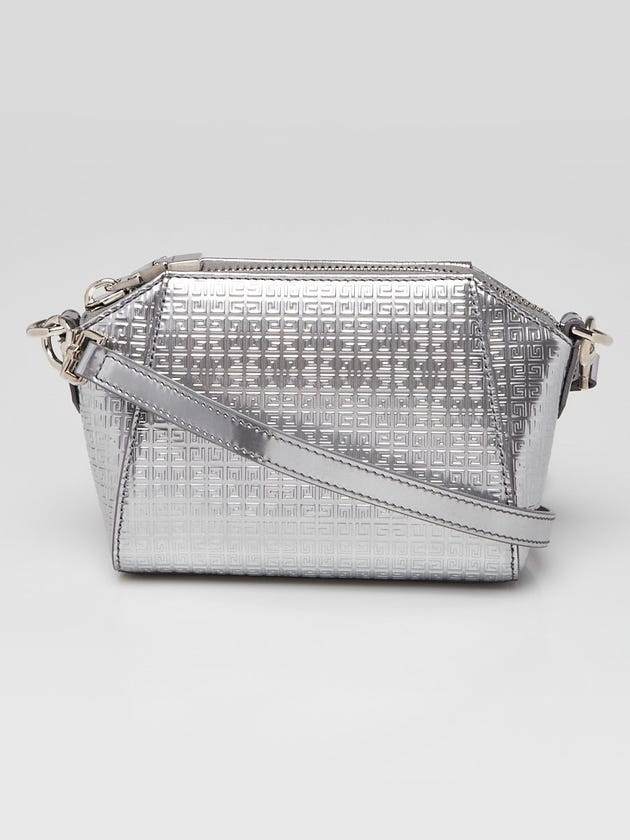 Givenchy Metallic Silver 4G Embossed Leather Antigona Nano Crossbody Bag