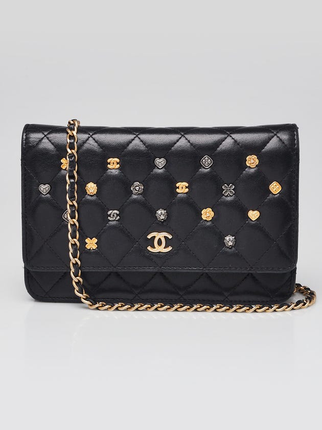 Chanel Black Quilted Lambskin Leather 18k Lucky Charms WOC Clutch Bag