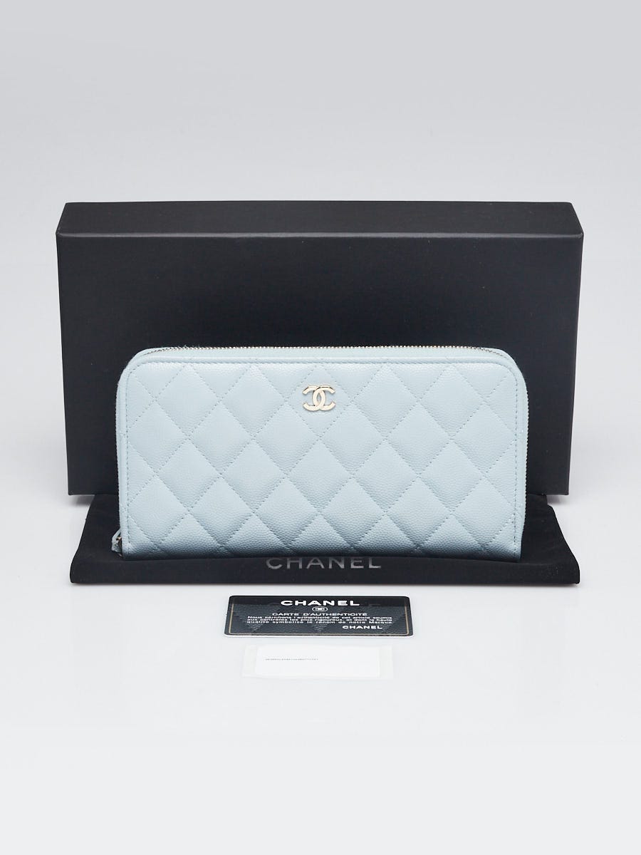 Chanel Light Blue Quilted Caviar Leather Long Zippy Wallet