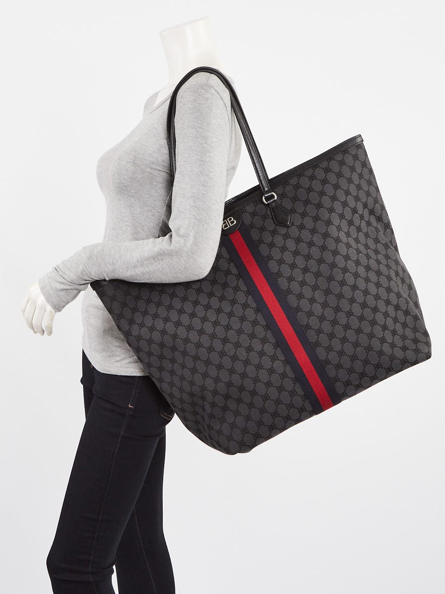 Balenciaga x Gucci Black/Grey Canvas/Leather The Hacker Project Large Ophidia Tote Bag