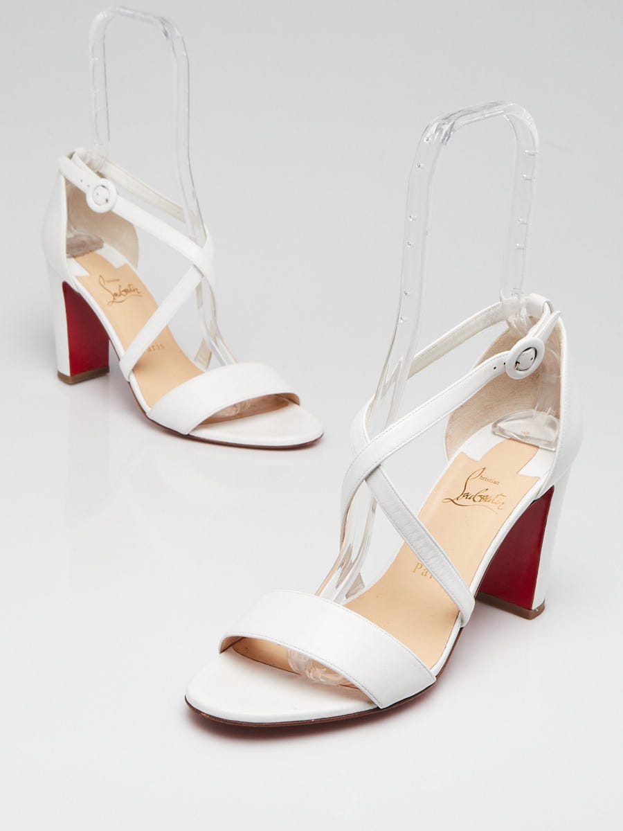 Christian Louboutin White Leather Loubi Bee 85 Sandals Size 9/39.5