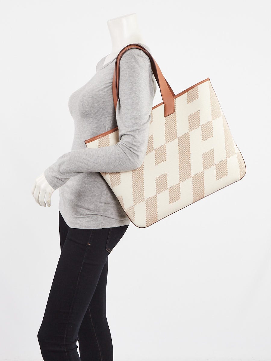 Hermes Ecru/Gold Toile Canvas and Leather Cabas H En Biais