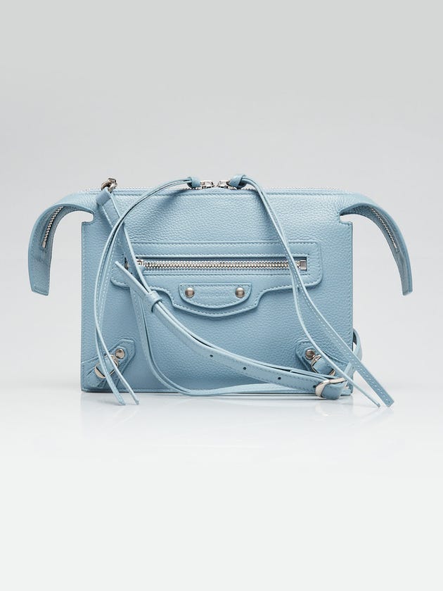 Balenciaga Blue Grey Pebbled Leather Neo Classic City Crossbody Clutch Bag