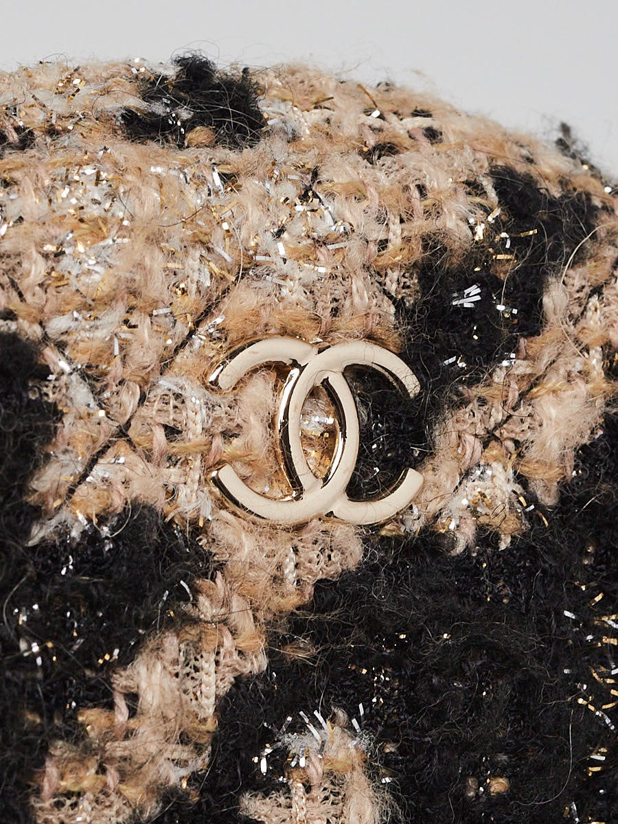 Chanel Beige/Black Houndstooth Tweed CC WOC Clutch Bag w/ Coin