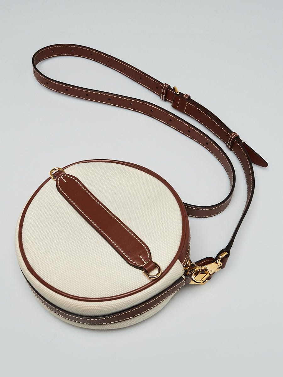 Burberry White/Brown Canvas and Leather Louise Round Crossbody Bag