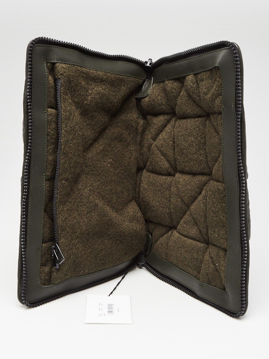 Bottega Veneta Dark Green Leather Maxi Weave Padded Zip