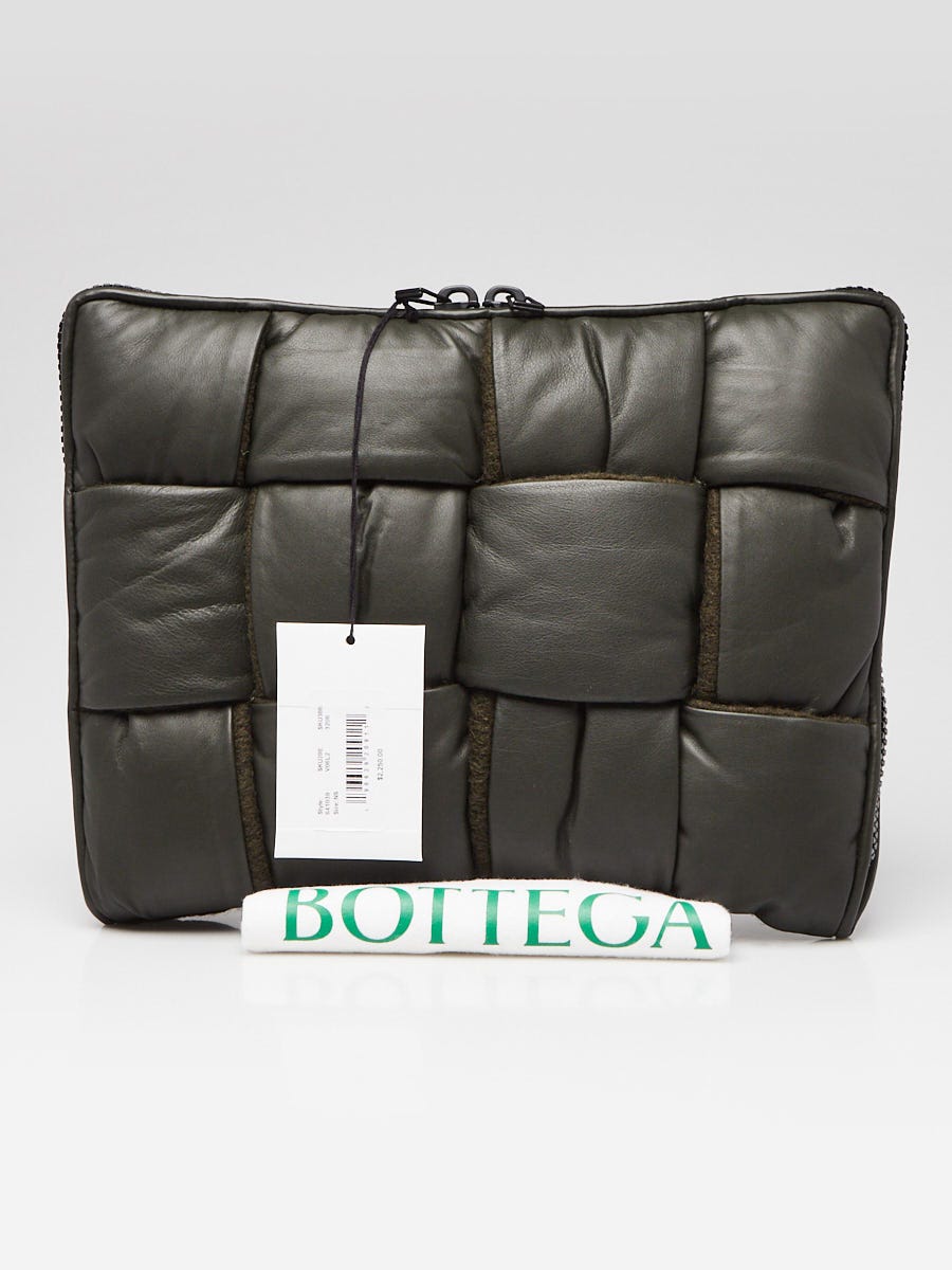 送料無料 ギフト Bottega Veneta Dark Green Leather Maxi Weave Padded Zip バッグ