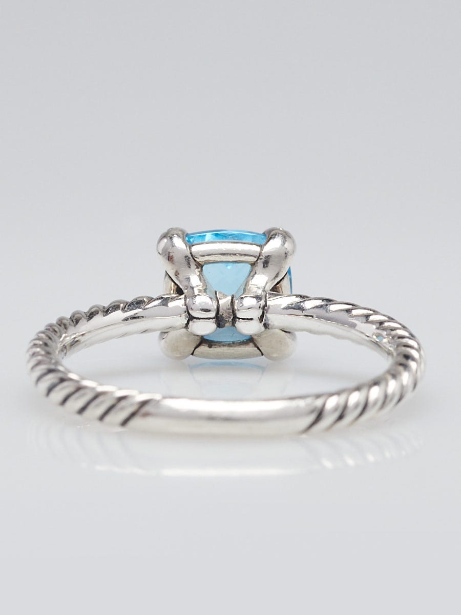 David Yurman 8mm Blue Topaz and Diamond Chatelaine Ring Size 9