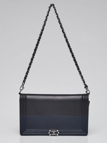 Chanel Black/Blue Quilted Leather Boy WOC Clutch Bag w/ Removable Strap