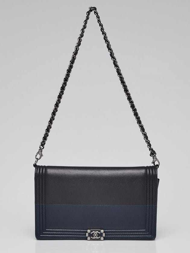 Chanel Black/Blue Quilted Leather Boy WOC Clutch Bag w/ Removable Strap