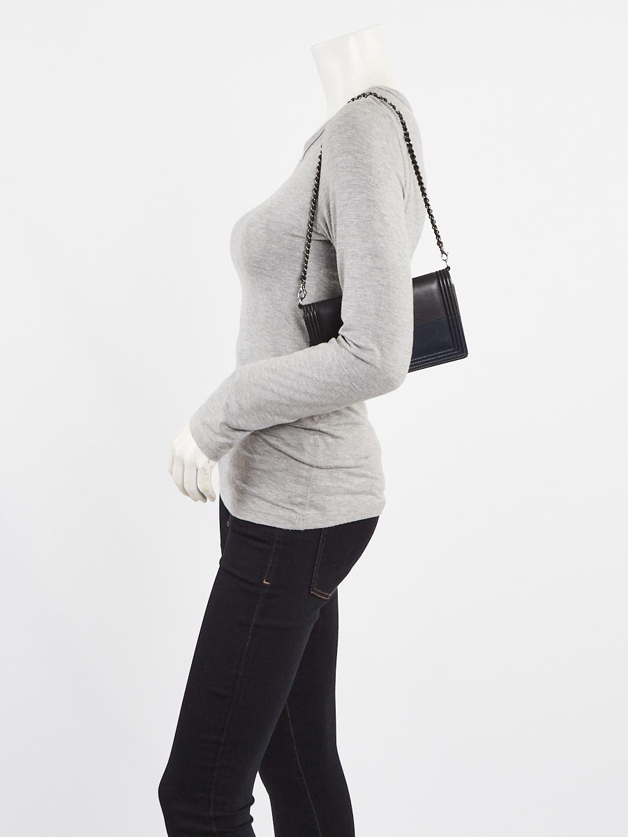 Chanel Black/Blue Quilted Leather Boy WOC Clutch Bag w/ Removable Strap