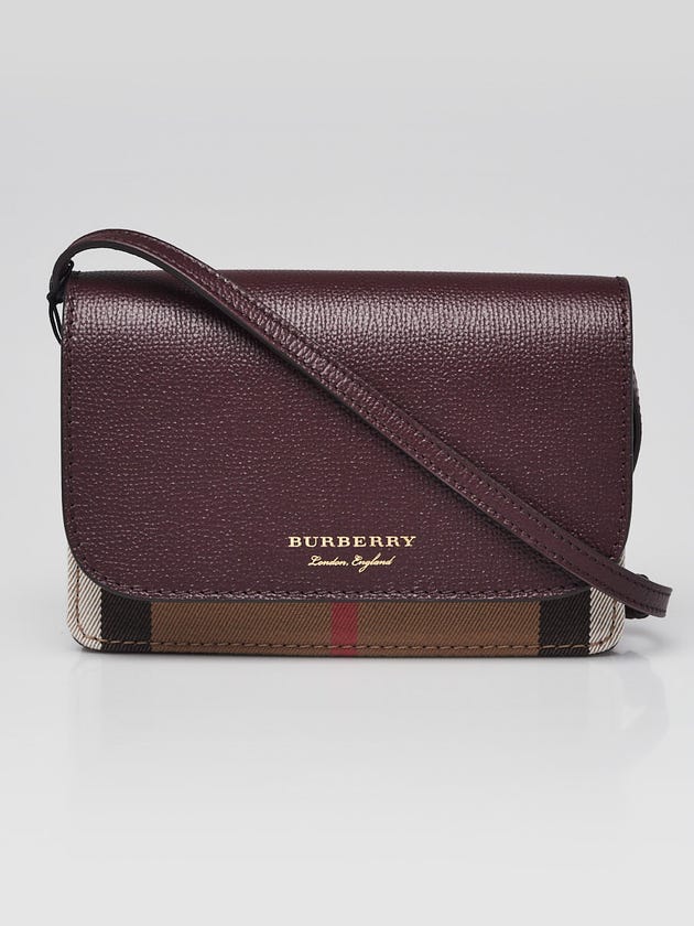 Burberry Burgundy Pebbled Leather/House Check Canvas Hampshire