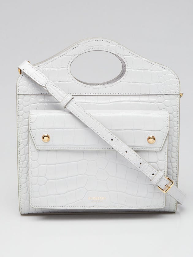 Burberry Grey Croc Embossed Leather Topstitch Pocket Mini Tote Bag