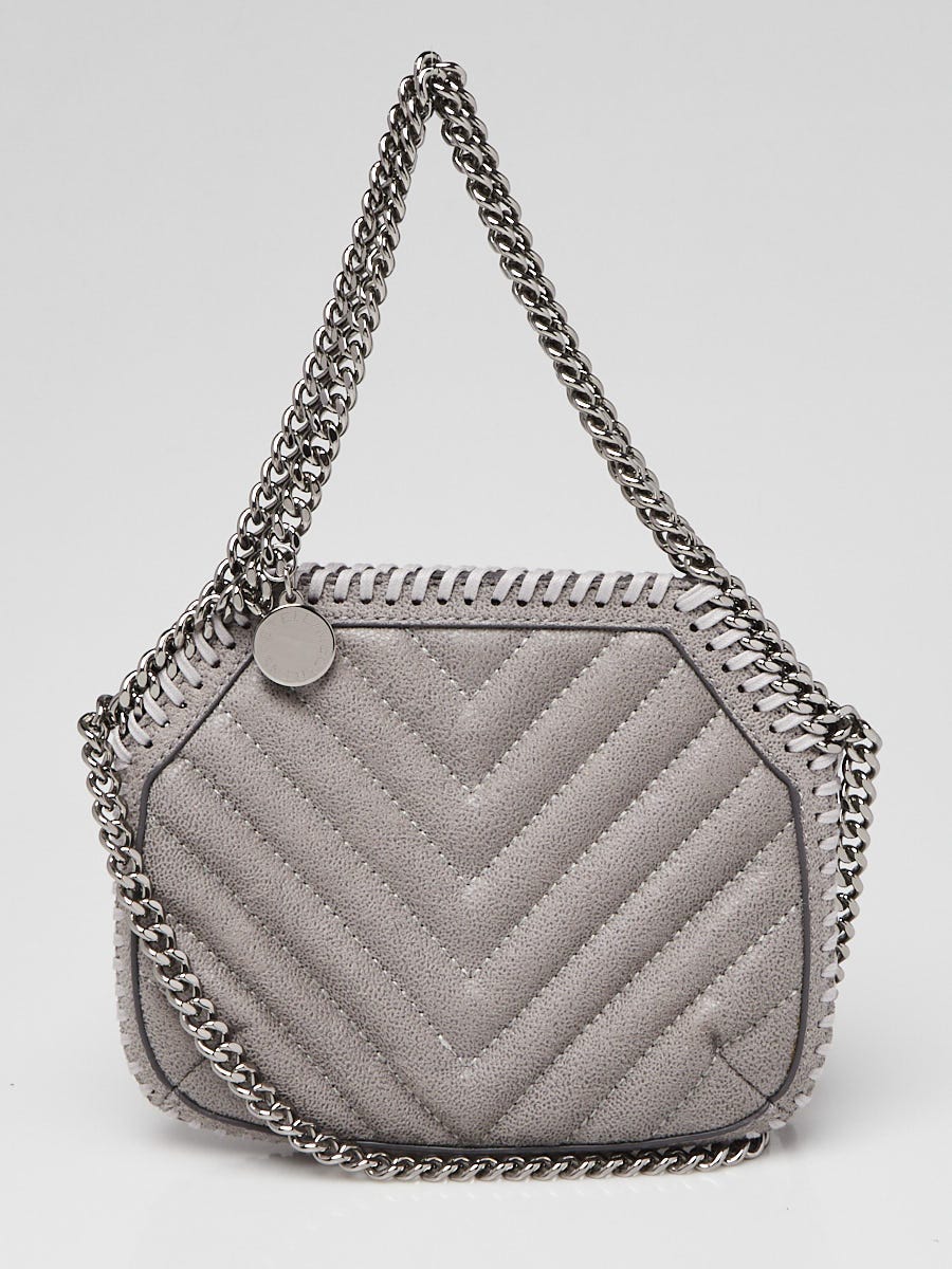 Stella McCartney Grey Chevron Quilted Shaggy Deer Faux Leather Mini Falabella Bag Yoogi s Closet