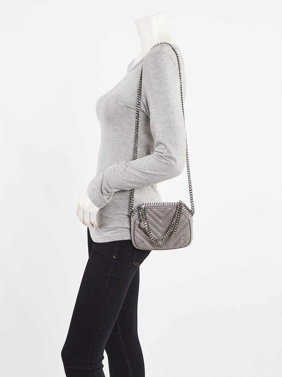 Stella McCartney Grey Chevron Quilted Shaggy Deer Faux Leather Mini Falabella Bag