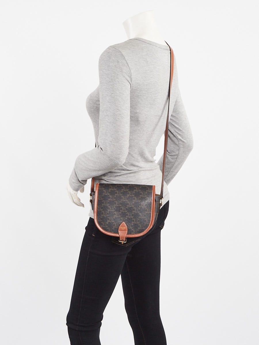 Celine Tan Triomphe Coated Canvas Medium Folco Crossbody Bag