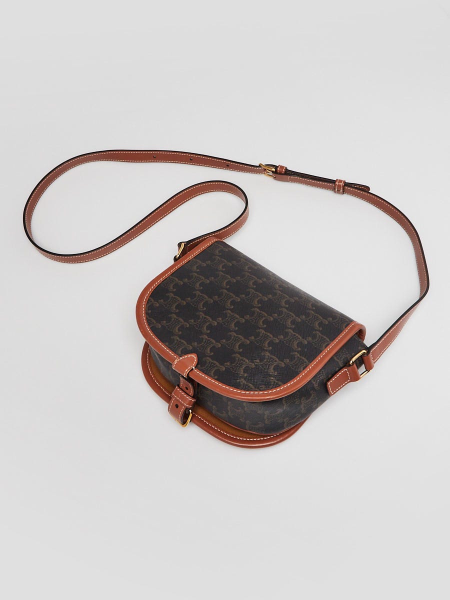 Celine Tan Triomphe Coated Canvas Medium Folco Crossbody Bag