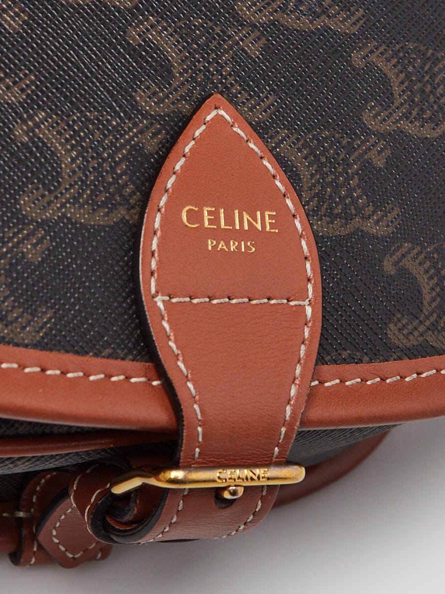 CELINE☆Triomphe FOLCO ショルダーバッグ TAN Celine Tan Triomphe Coated Canvas Medium Folco Crossbody Bag