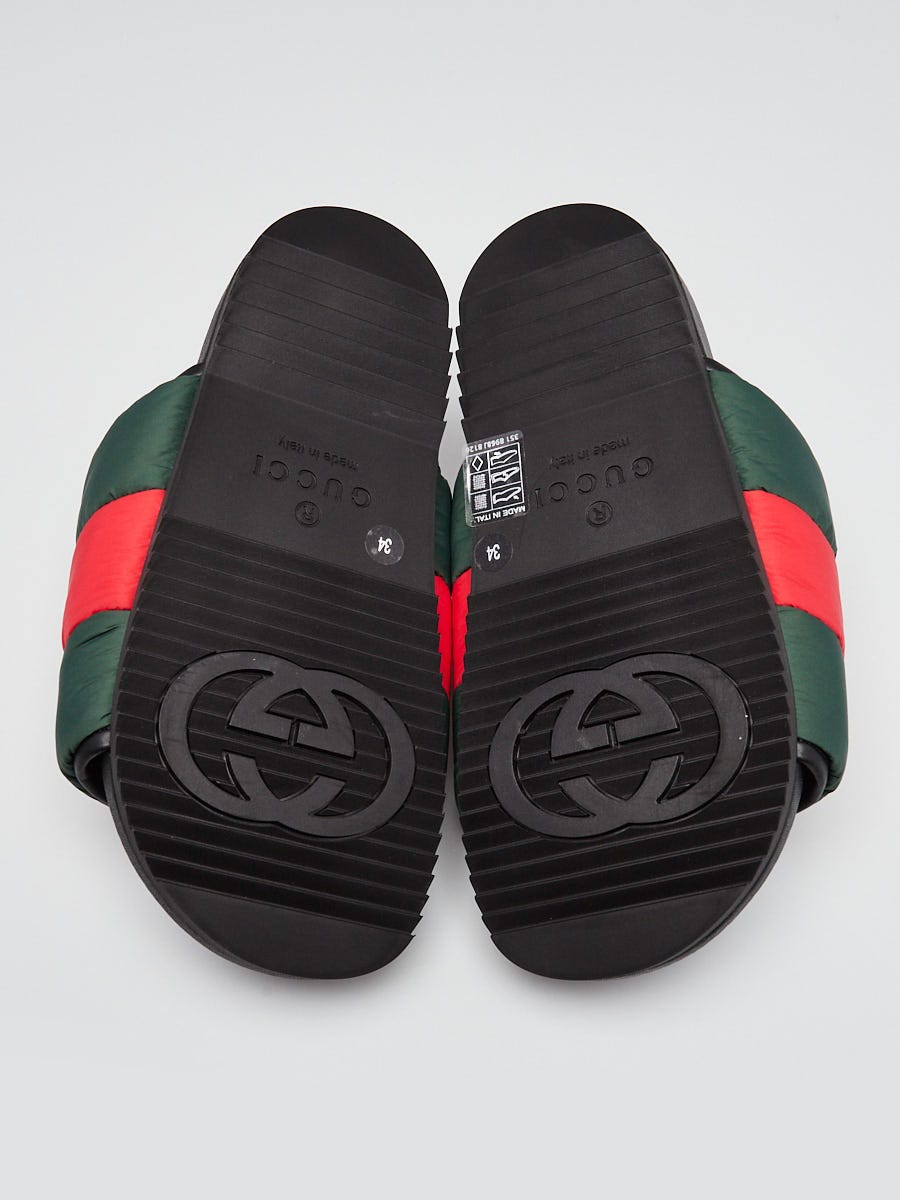 Gucci Black/Red/Green Padded Nylon Slide Sandals Size 3.5/34