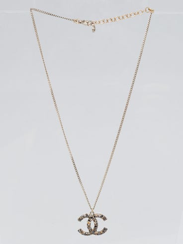 Chanel Gold Metal Black Crystal CC Necklace