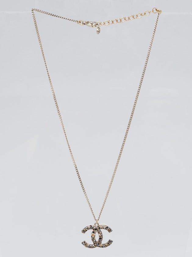 Chanel Gold Metal Black Crystal CC Necklace