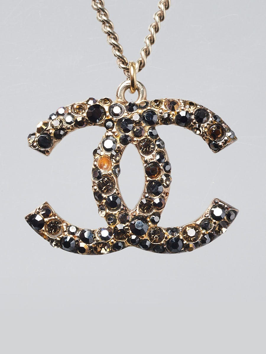 Chanel Gold Metal Black Crystal CC Necklace | Yoogi's Closet Chanel Gold Metal Black Crystal CC Necklace | Yoogi's Closet