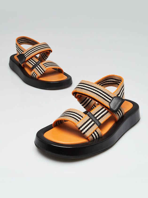 Burberry Deep Orange Canvas/Leather Flat Webbing Sandals Size 5.5/36