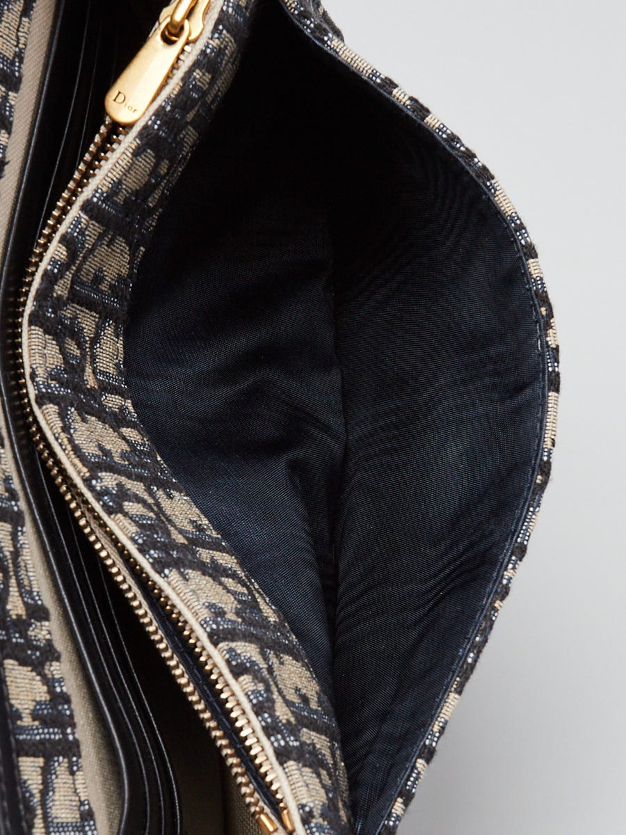 Christian Dior Blue Oblique Canvas Saddle Pouch Wallet on Chain