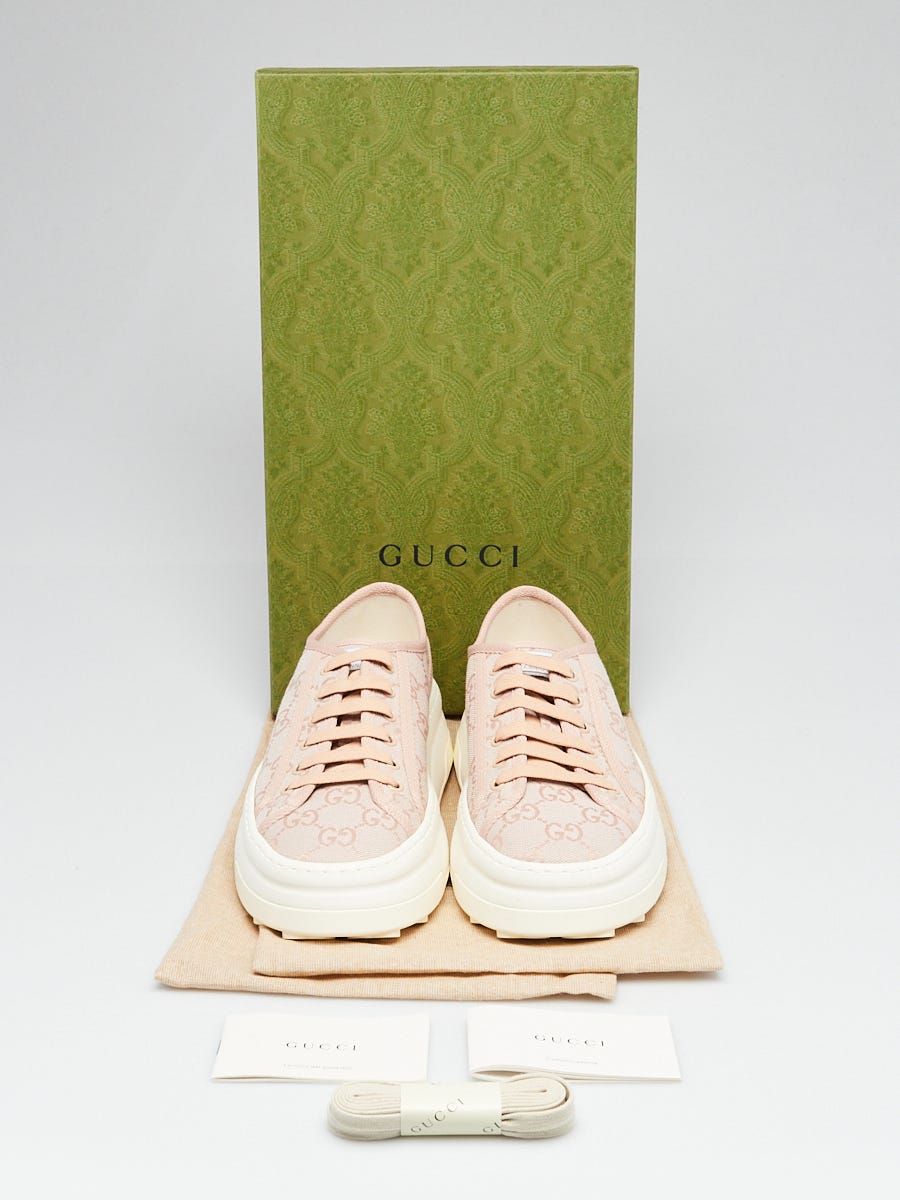 Gucci Pink Canvas Vintage Web Platform Tennis 1977 Sneakers