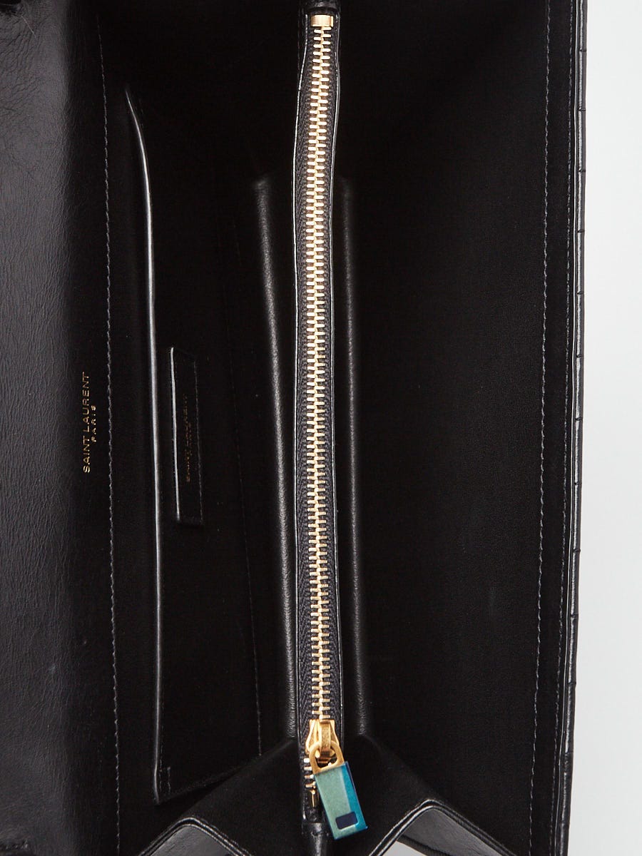 Yves Saint Laurent Black Crinkled Leather Victoire Chain Bag