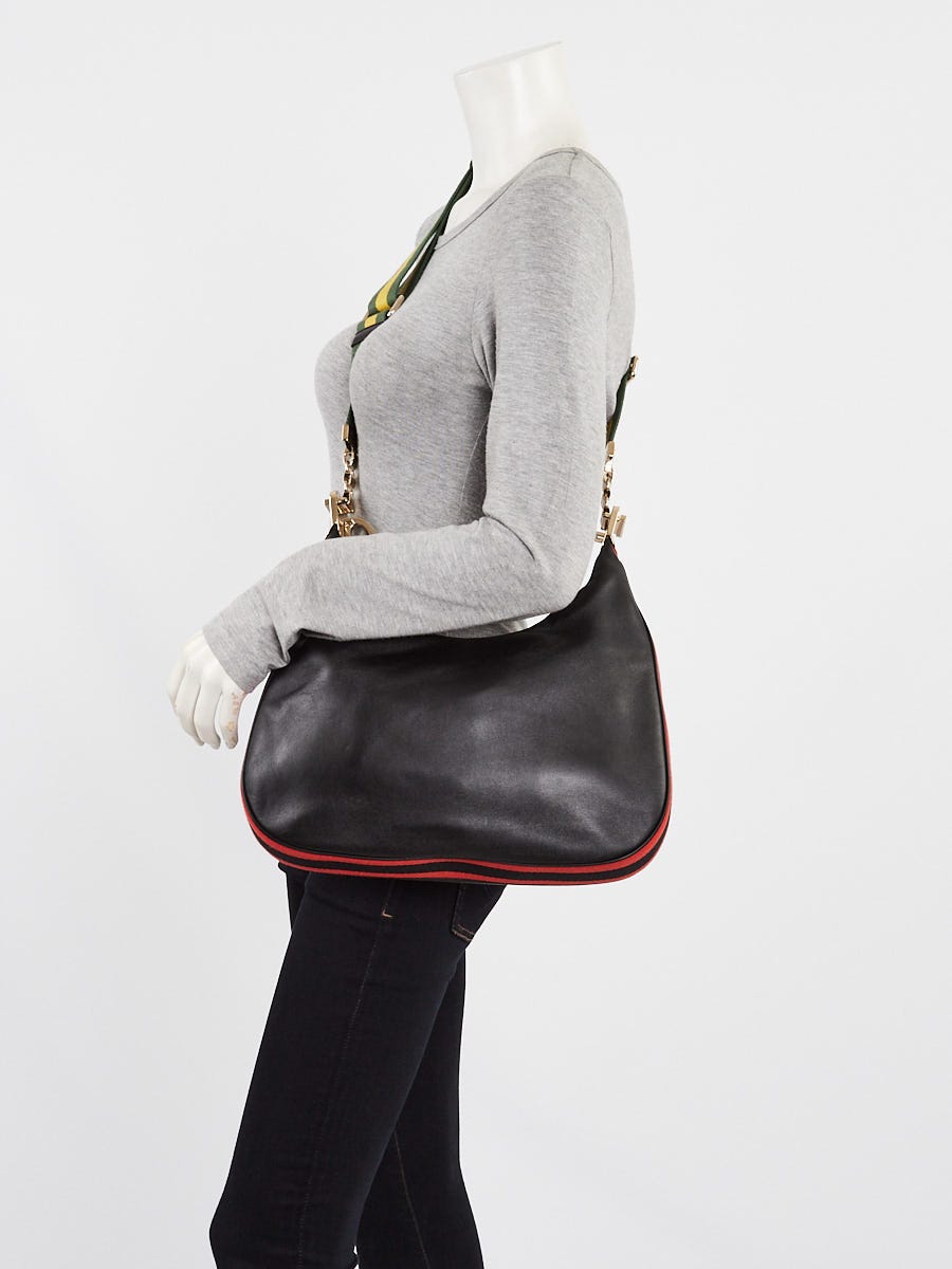 Gucci Black Leather Vintage Web Large Attache Crossbody Bag