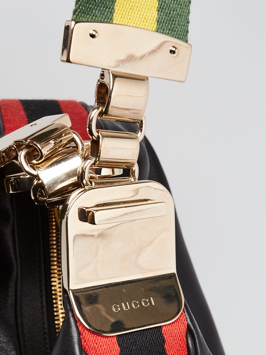 Gucci Black Leather Vintage Web Large Attache Crossbody Bag