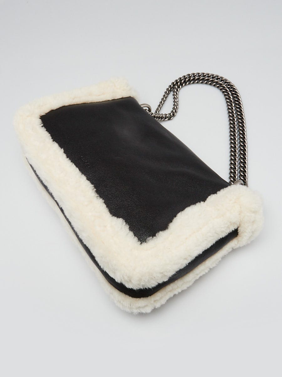 Gucci Black Leather and Shearling Dionysus Medium Shoulder Bag