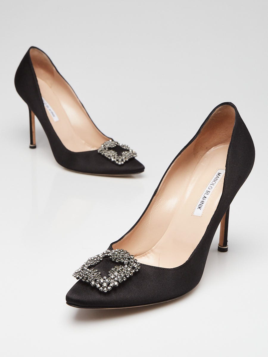 Manolo Blahnik Black Satin Hangisi 105 Crystal Pumps Size 10 Manolo Blahnik Black Satin Hangisi 105 Crystal Pumps Size 10