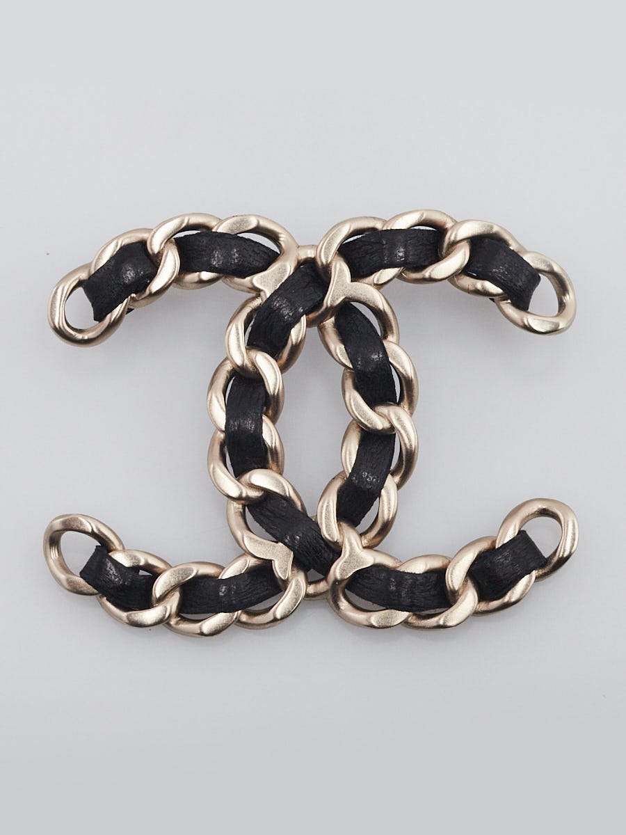 Chanel Black Leather and Chain Entwined CC Brooch | Yoogi's Closet