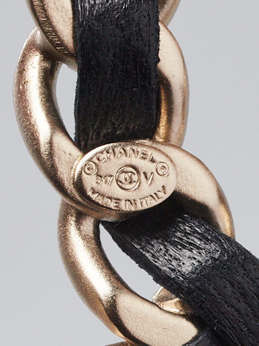 Chanel Black Leather and Chain Entwined CC Brooch | Yoogi's Closet