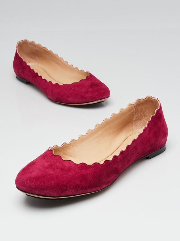 Chloe Red Orchid Suede Scalloped Lauren Ballet Flats Size 6.5/37