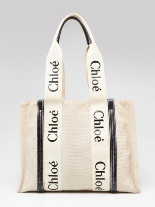 Chloe Woody Tote Chloe New Bag 2021 Chloe Beige/Black Canvas