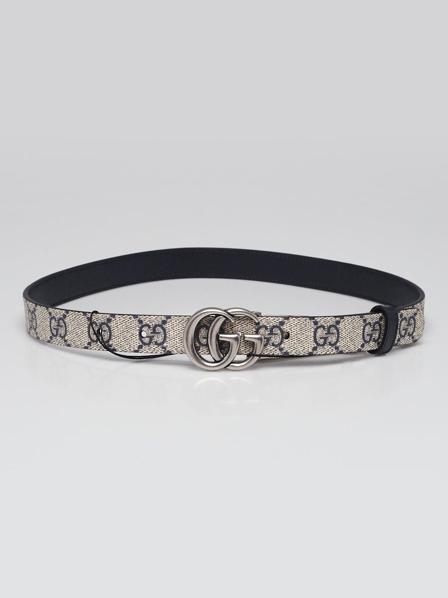 Gucci Beige/Blue GG Coated Canvas/Leather Double G Reversible Belt Size 70/28