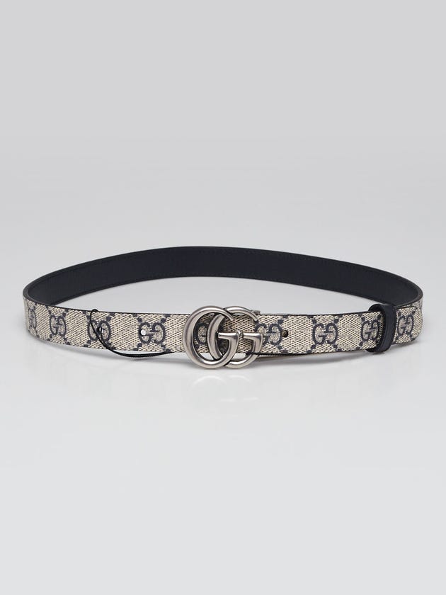 Gucci Beige/Blue GG Coated Canvas/Leather Double G Reversible Belt Size 70/28