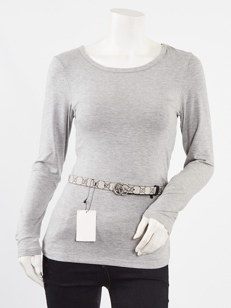 Gucci Beige/Blue GG Coated Canvas/Leather Double G Reversible Belt Size 70/28