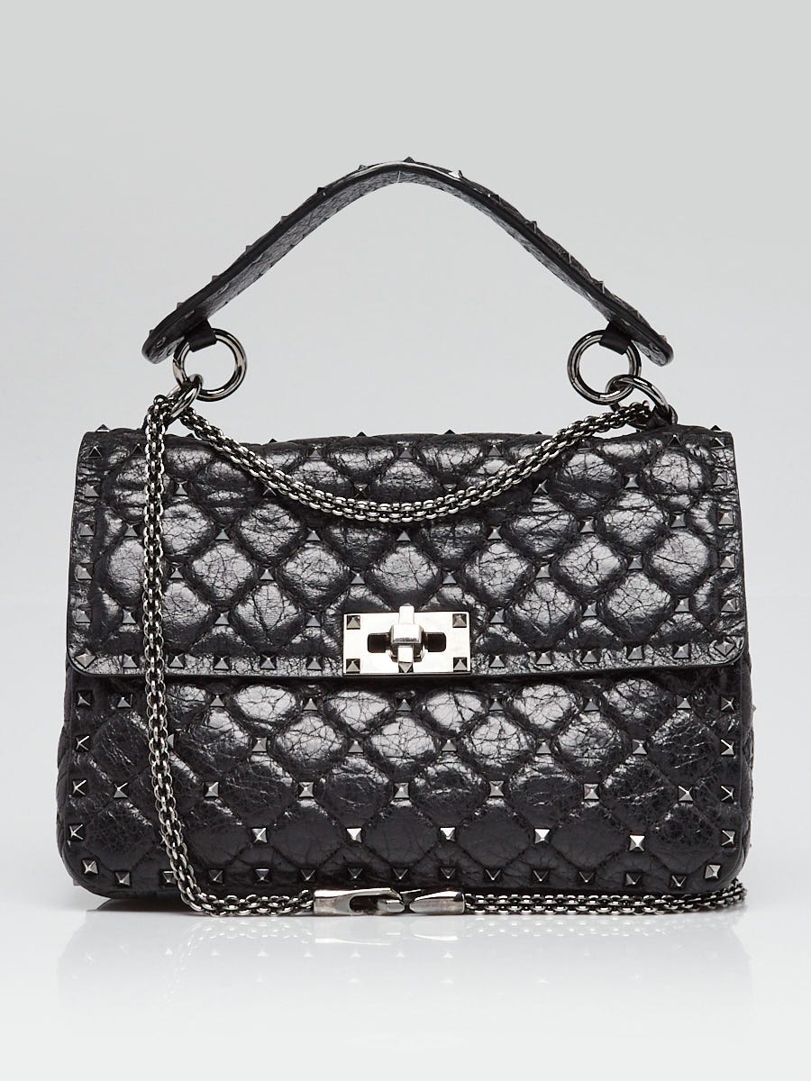 Valentino Back Crinkled Quilted Leather Rockstud Spike Medium Shoulder Bag  | Yoogi's Closet