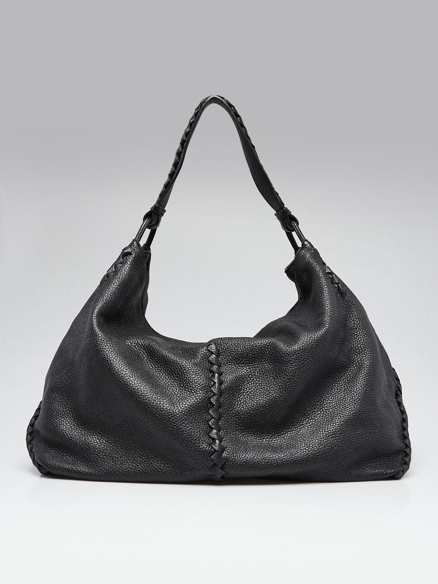 Bottega Veneta Black Washed Cervo Leather Large Shoulder Bag ParallaxShops s Closet bottega veneta black no brand